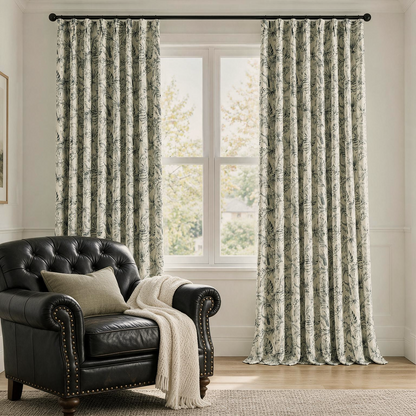 Custom-Made Vintage Floral Toile Room Darkening Curtains
