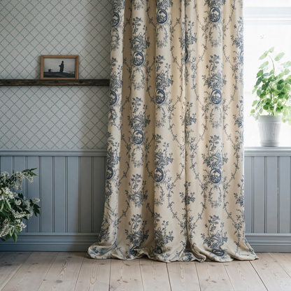Custom-Made Vintage Floral Toile Room Darkening Curtains
