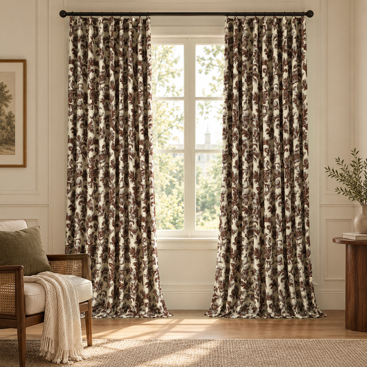 Custom-Made Vintage Floral Toile Room Darkening Curtains