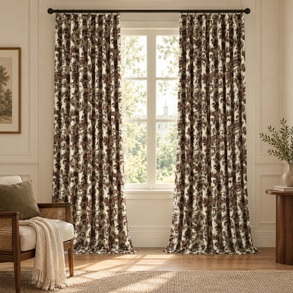 Custom-Made Vintage Floral Toile Room Darkening Curtains